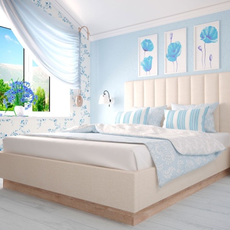 Кровать «Богуслава» М9 с ПМ 160x200, дуб баррика/велюр бежевый в магазине «На диване» в Чите  — Выгодная цена